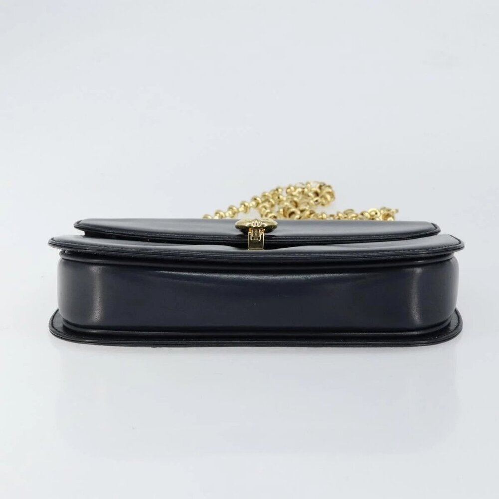 GUCCI Chain Shoulder Bag Leather Navy Gold - Picture 7 of 16
